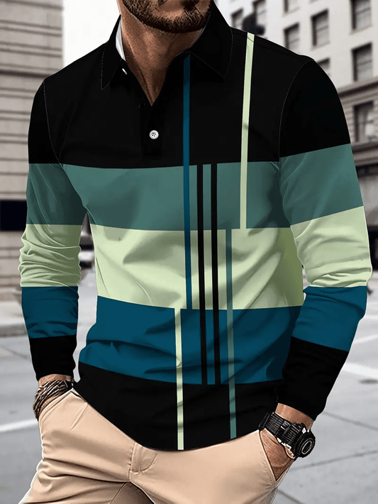 Men's Business Casual Striped Button-Down Polo