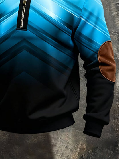 Men'S Vintage Color-Block Printed Zip-Up Sweatshirt
