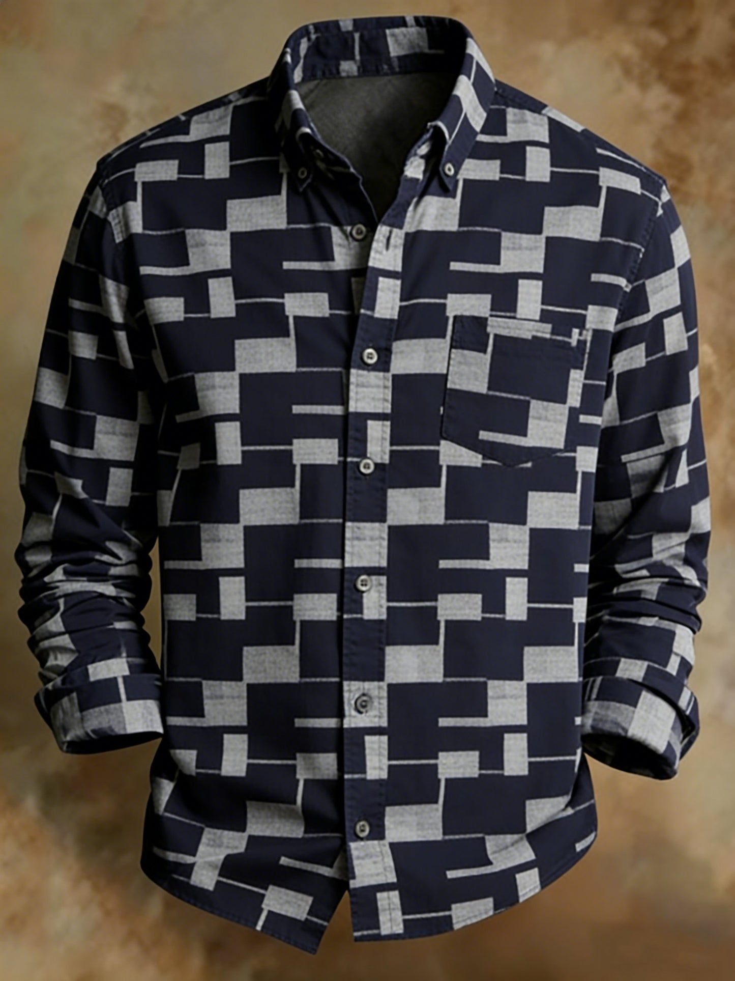 Men's Retro Abstract Art Print Pattern Business Style Shirt