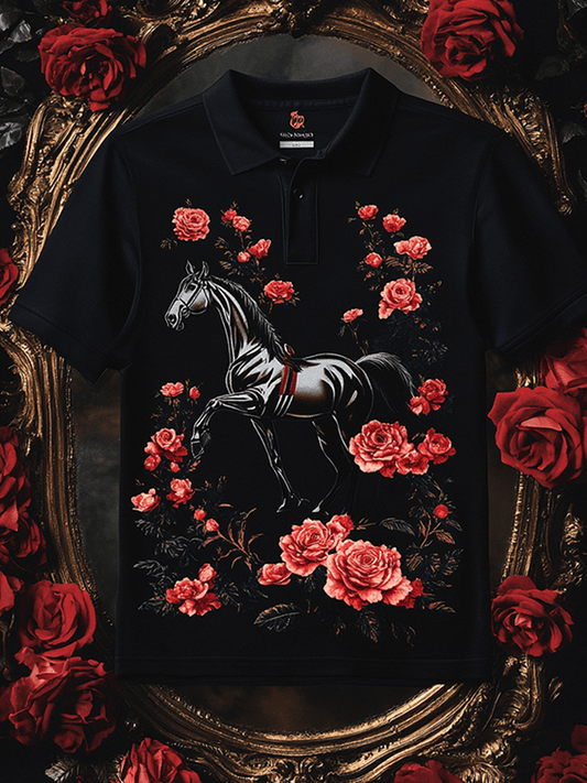 Men's Horse Racing Short Sleeve Polo T-Shirt
