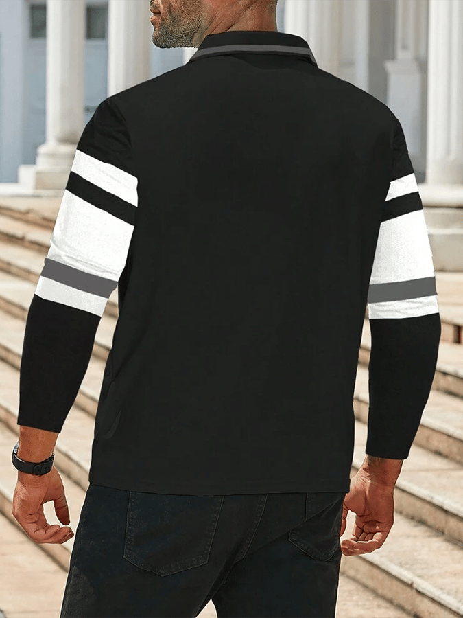 Men's Striped Business Casual Long Sleeve Polo Shirt