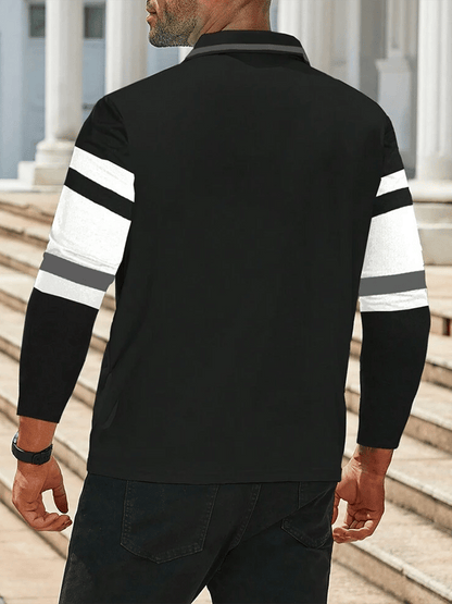 Men's Striped Business Casual Long Sleeve Polo Shirt