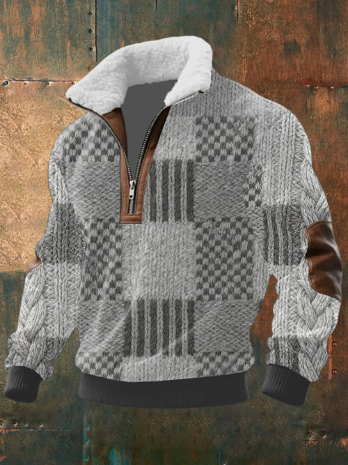 Men's Retro Print Half Zip Lapel Sweatshirt