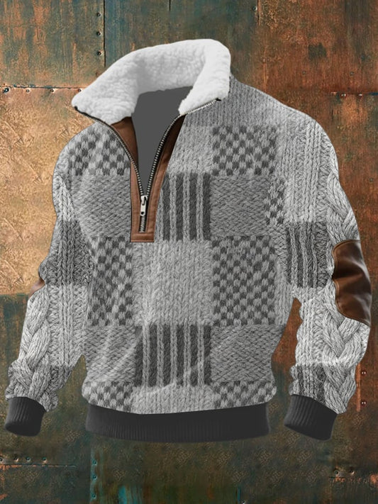 Men's Retro Print Half Zip Lapel Sweatshirt