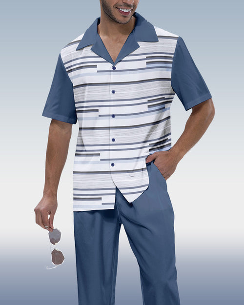 Rianmond Men's Color Block Print Short Sleeve Walking Suit 189
