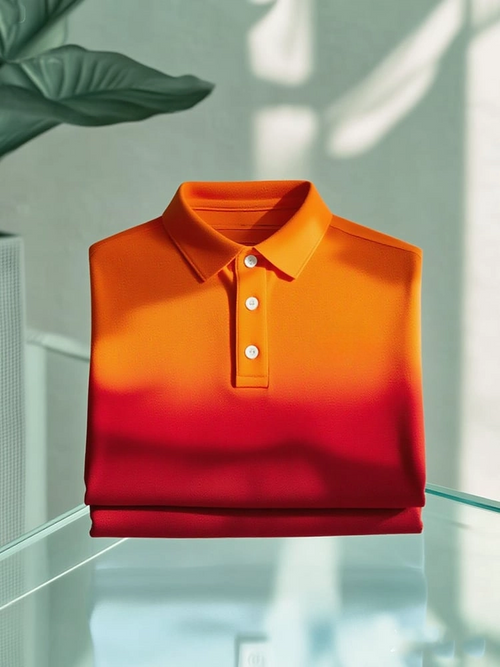 Men's Business Casual Gradient Button Short Sleeve Polo Shirt