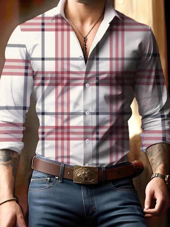 Men's Casual Business Checkered Print Shirt
