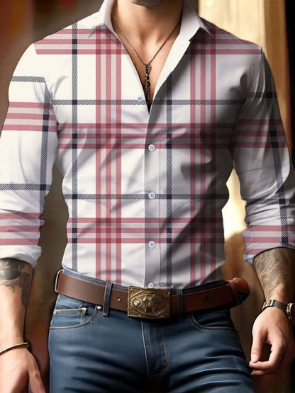 Men's Casual Business Checkered Print Shirt