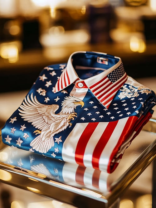 Men's Satin Luxe Independence Day Long Sleeve Button Down Shirt