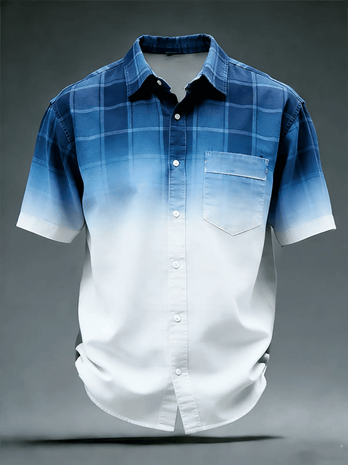 Men's Vintage Abstract Art Print Short-Sleeved Pocket Shirt