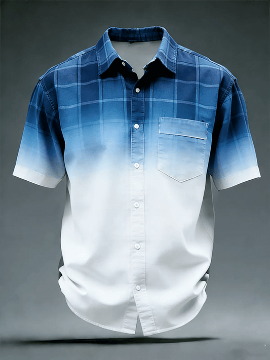 Men's Vintage Abstract Art Print Short-Sleeved Pocket Shirt