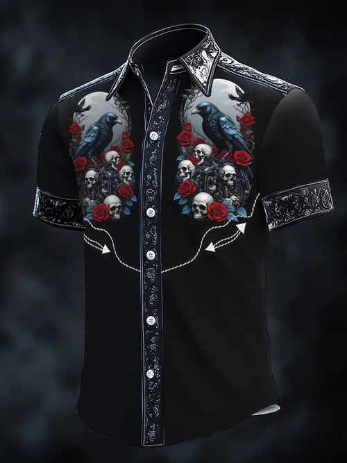 Men's Retro Western Print Short Sleeve Shirt