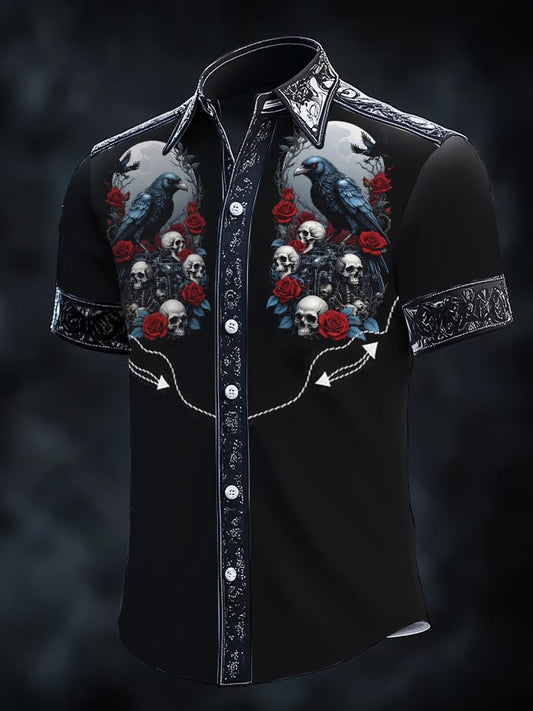 Men's Retro Western Print Short Sleeve Shirt