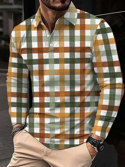 Men's Business Style Printed Long Sleeve Polo