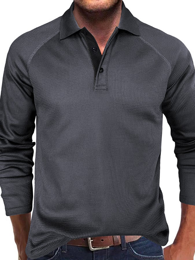 Athletic Casual Waffle Long Sleeve Half Button Polo Shirt