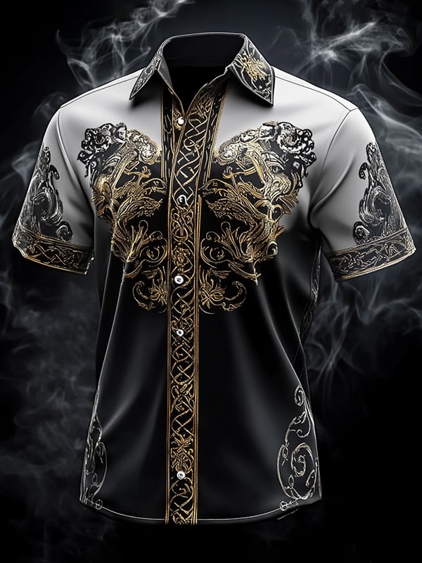 Men's Retro Viking Graphic Short Sleeve Shirt