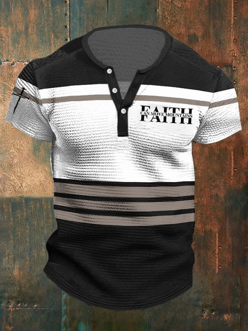 Men's Faith Can Move Mountains Printed Contrast Color Waffle Henley Shirt