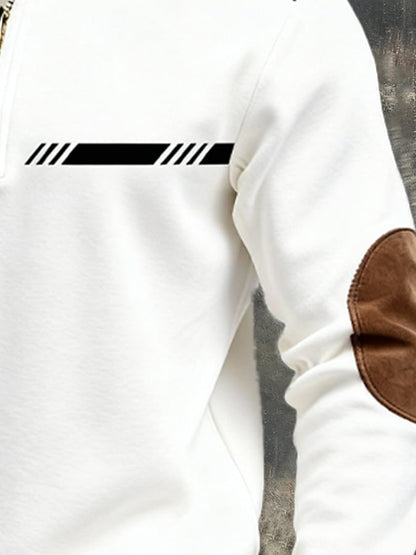 Men's Retro Color Block Print Zipper Sweatshirt