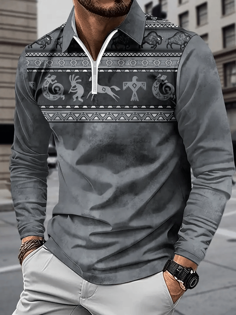 Men's Business Luxury Striped Zip-Neck Polo Shirt
