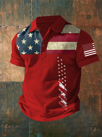 Men's Independence Day Waffle Fabric Short Sleeve Polo Shirt