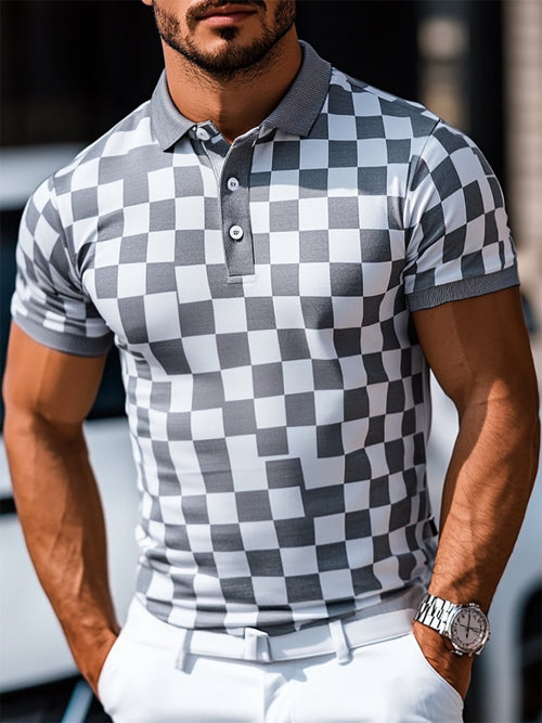 Men's Casual Business Geometric Button Short Sleeve Polo Shirt
