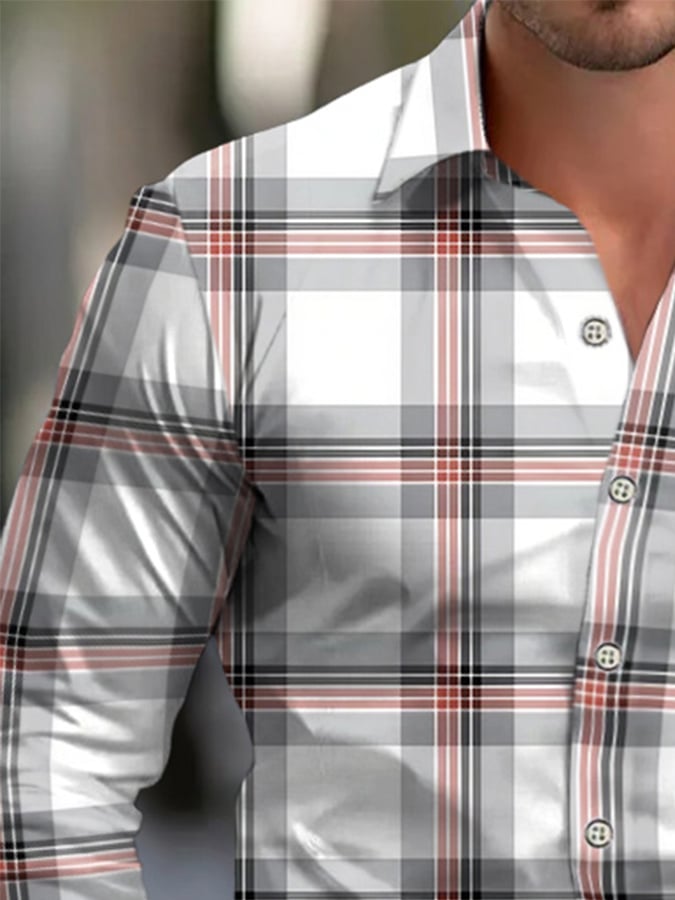 Men's Check Pattern Print Business Shirt