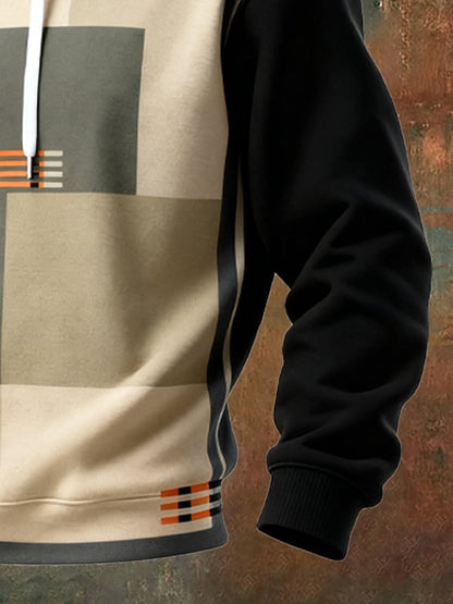 Men's Retro Distressed Color Block Print Casual Long Sleeve Sweatshirt
