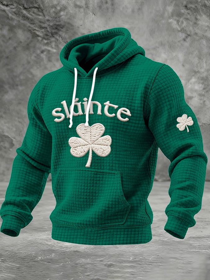 Men's St. Patrick Print Checkered Fabric Hooded Sweatshirt
