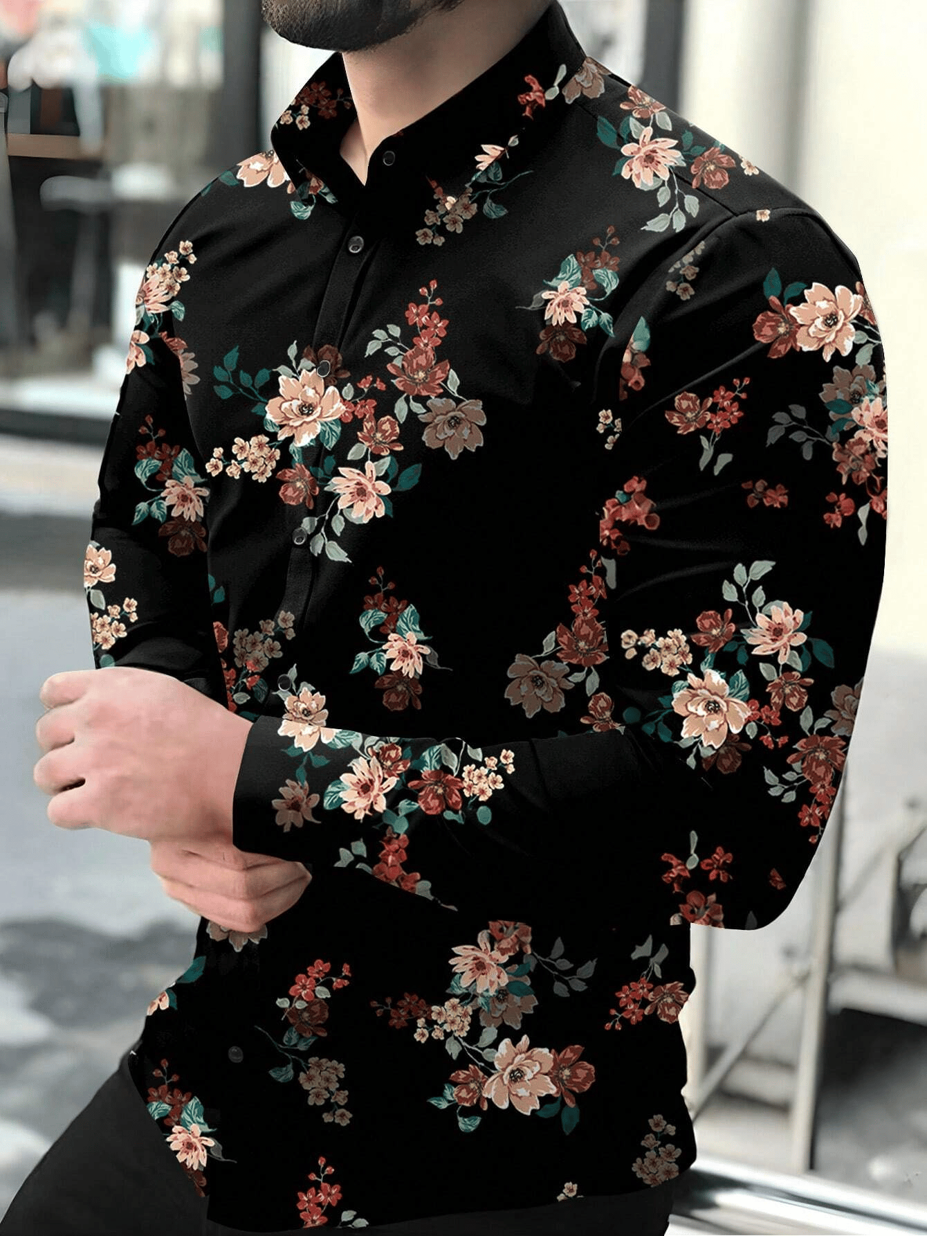 Men's Stripe Print Business Long Sleeve Shirt