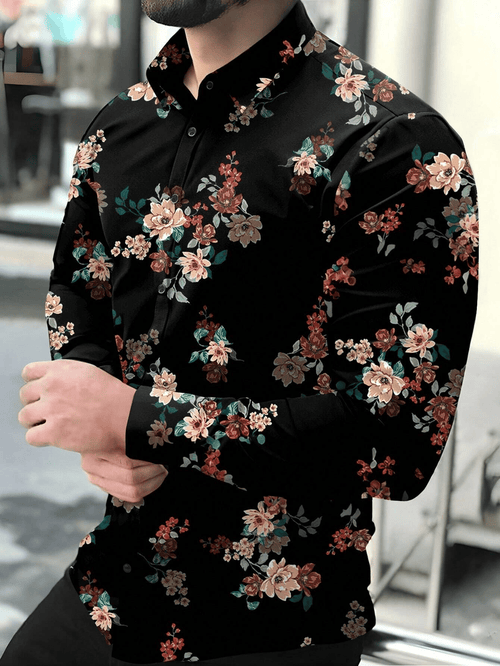Men's Stripe Print Business Long Sleeve Shirt