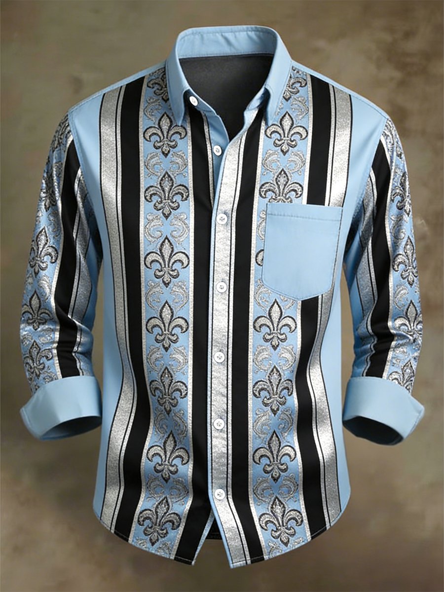Men's Retro Business Casual Baroque Striped Long-Sleeved Shirt