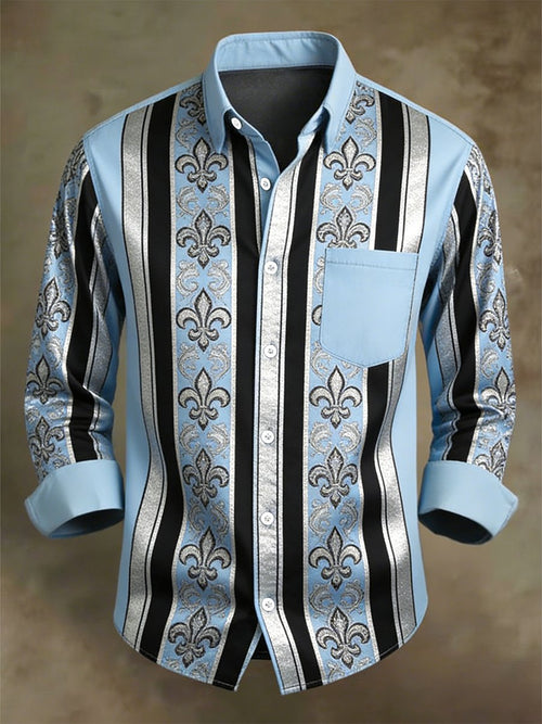 Men's Retro Business Casual Baroque Striped Long-Sleeved Shirt