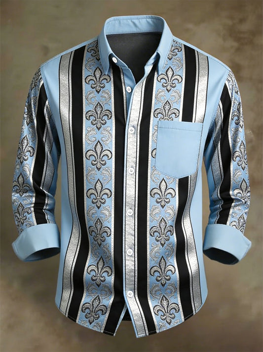 Men's Retro Business Casual Baroque Striped Long-Sleeved Shirt