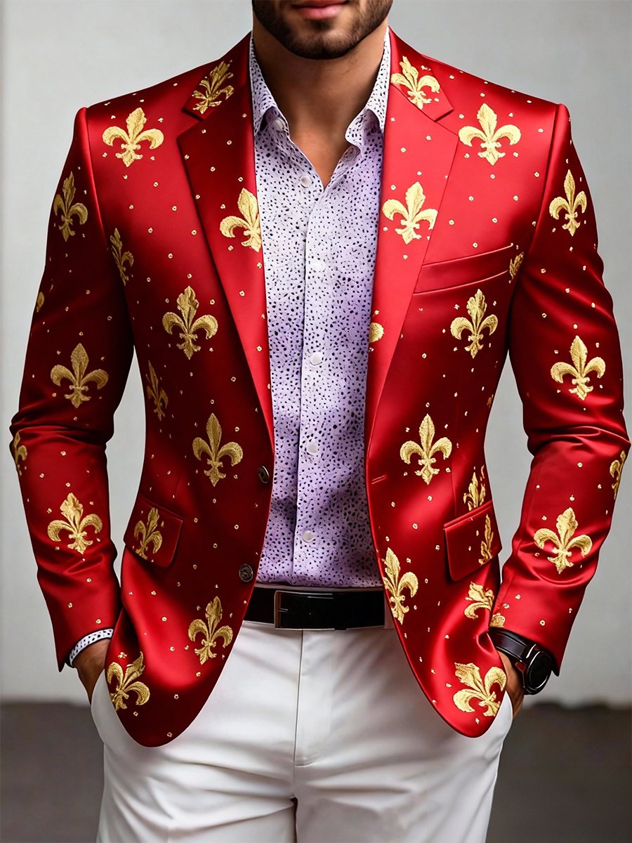 Luxury Mardi Gras Printed Suit Jacket for Men