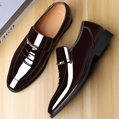 Men's Business Formal Casual Pointed Toe Cutout Slip-on Faux Leather Patant Shoes