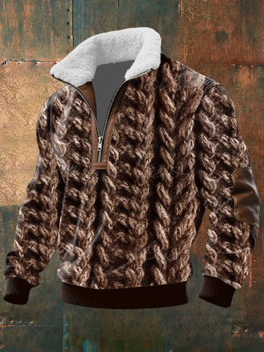 Men's Retro Print Half Zip Lapel Sweatshirt