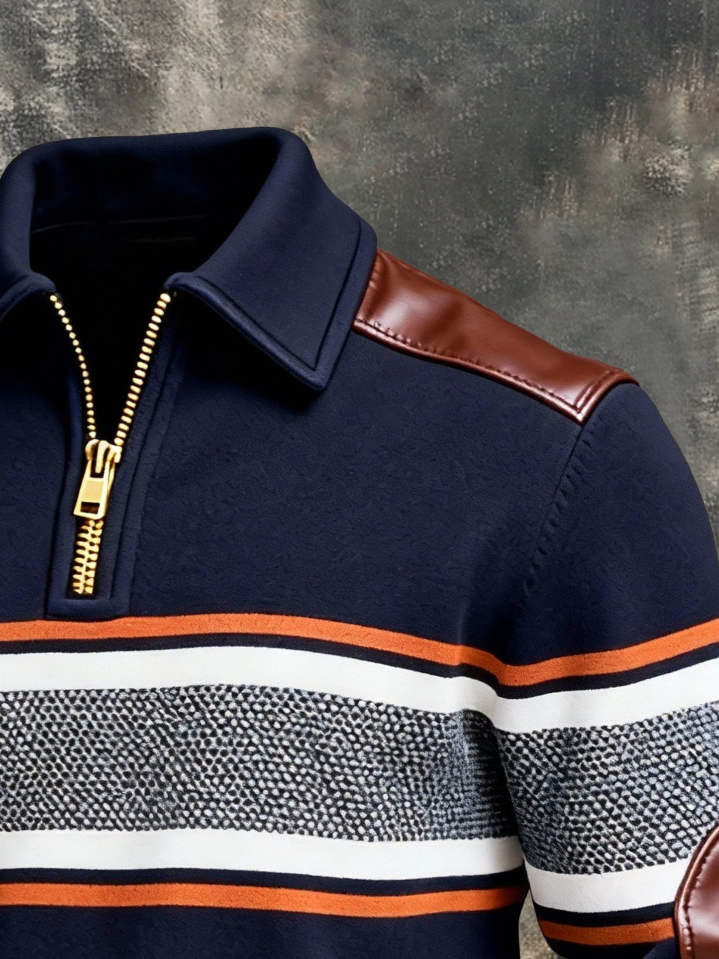 Men's Vintage Color-Block Printed Zip-Up Hoodie