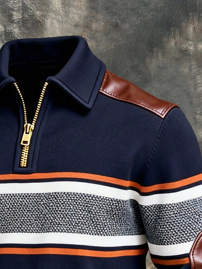 Men's Vintage Color-Block Printed Zip-Up Hoodie