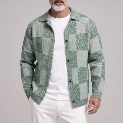 Men's Fashion Plaid Pattern Two-Tone Single Breasted Knitted Cardigan