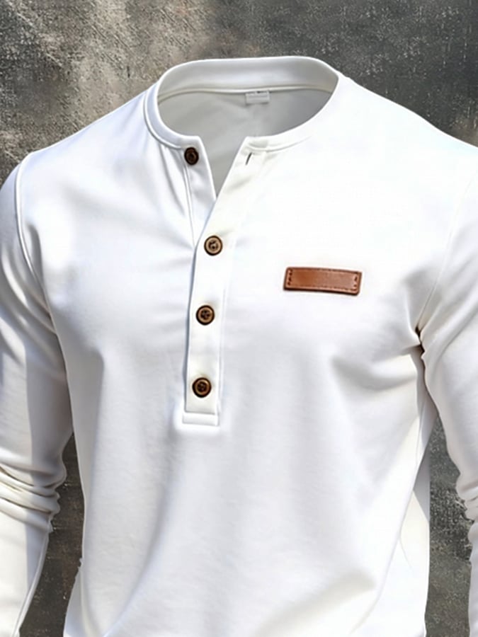 Men'S Stylish And Simple Henley Neck Long-Sleeved T-Shirt
