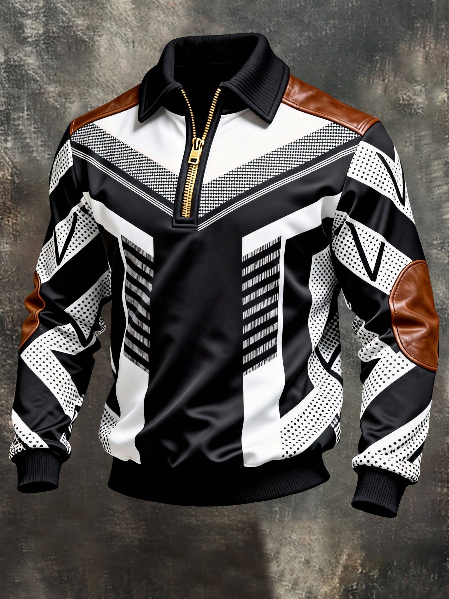 Men's Vintage Color-Block Printed Zip-Up Hoodie