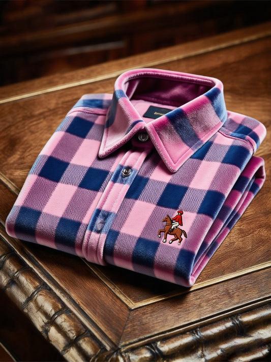 Men's Velvet Logo Plaid Casual Long Sleeve Shirt