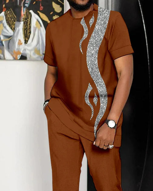 Men's White Printed Short Sleeve Suit 2 Colors 162