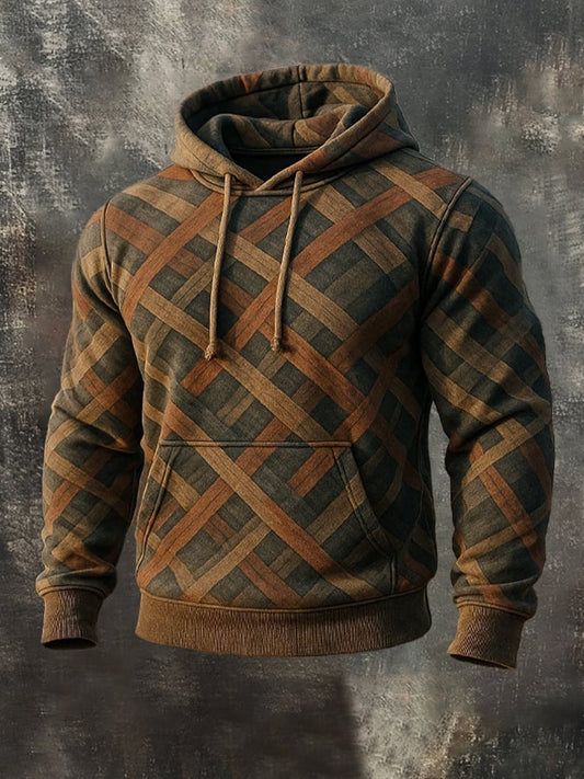Men's Retro Distressed Color Block Print Casual Long Sleeve Sweatshirt