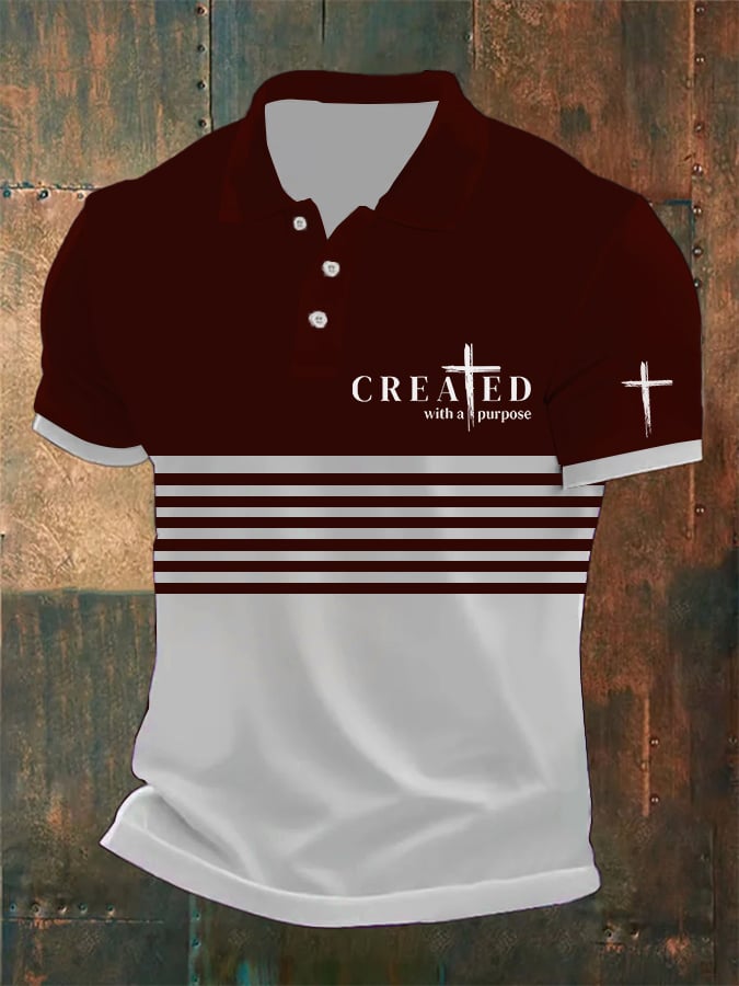 Men's Faith Casual Stripe Print POLO Shirt Tops