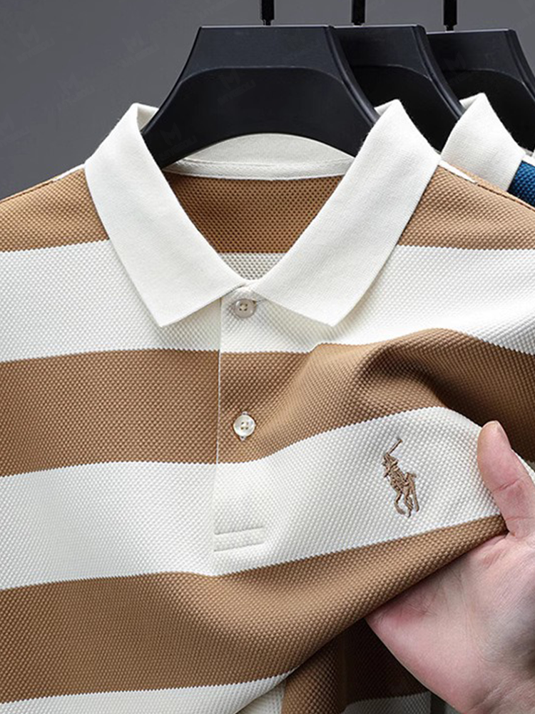 Men's Fashion Business Style Letter Printed Waffle Casual Short Sleeve POLO Shirt