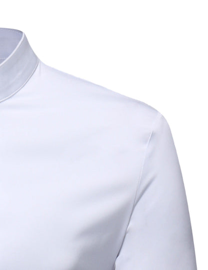 Men's Stand Collar Lace Solid Color Long Sleeve Tuxedo Dress Shirt