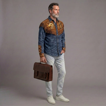 Men's Vintage-Style Distressed Commemorative Print Shirt