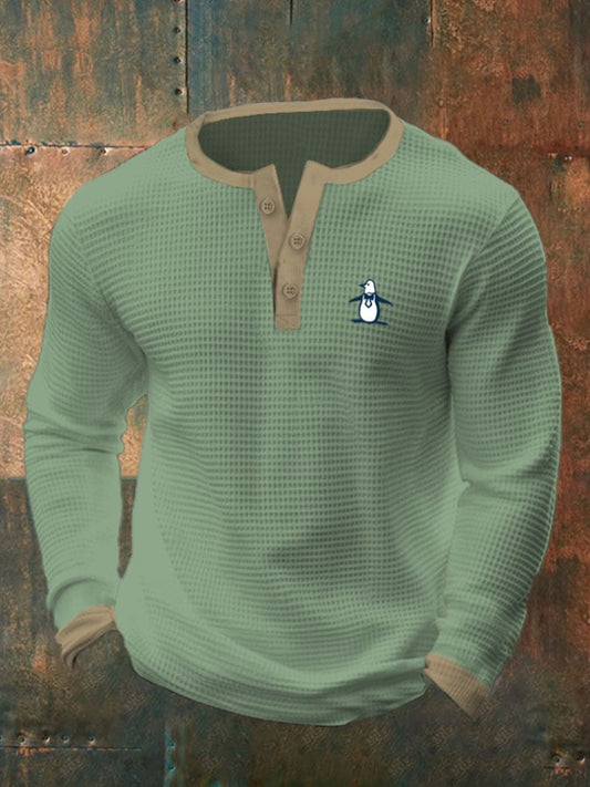Men's Retro Waffle Penguin Henley T-Shirt