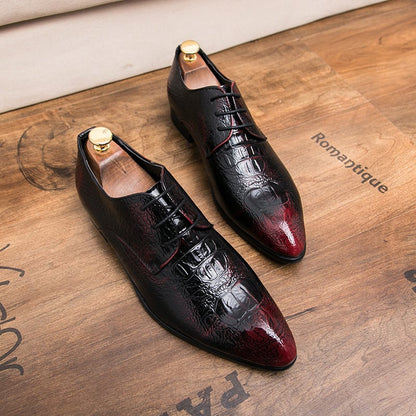 Men's Business Casual Pointed Toe Patchwork Plaid Exotic Skin Faux Leather Shoes